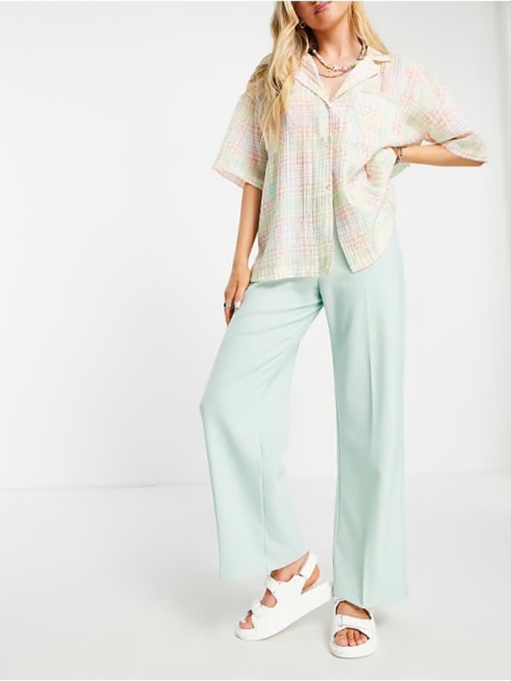 Bershka petite wide leg slouchy dad tailored work pants - Sage - NEW with tags